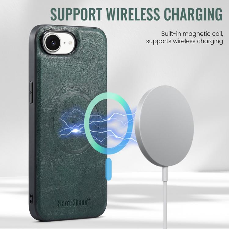 For iPhone 16e Fierre Shann Cowhide Vertical Flip Magnetic Card Holder Phone Case(Green) - iPhone 16e Cases by FIERRE SHANN | Online Shopping UK | buy2fix