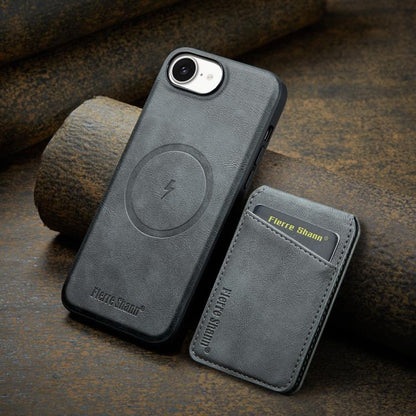 For iPhone 16e Fierre Shann Cowhide Vertical Flip Magnetic Card Holder Phone Case(Grey) - iPhone 16e Cases by FIERRE SHANN | Online Shopping UK | buy2fix