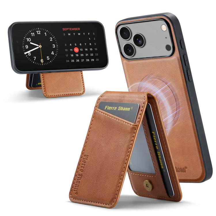For iPhone 17 Pro Max Fierre Shann Cowhide Vertical Flip Magnetic Card Holder Phone Case(Brown) - iPhone 17 Pro Max Cases by FIERRE SHANN | Online Shopping UK | buy2fix
