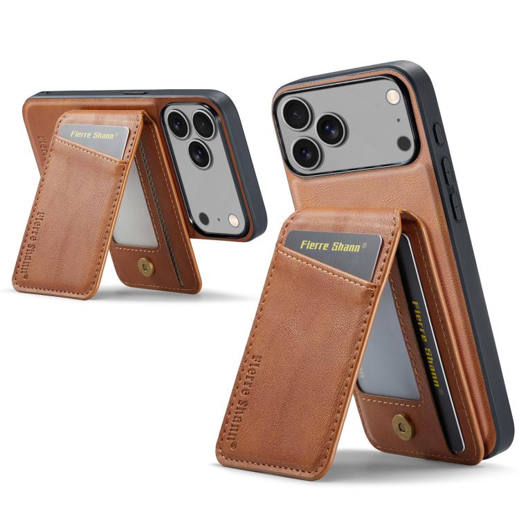 For iPhone 17 Pro Max Fierre Shann Cowhide Vertical Flip Magnetic Card Holder Phone Case(Brown) - iPhone 17 Pro Max Cases by FIERRE SHANN | Online Shopping UK | buy2fix