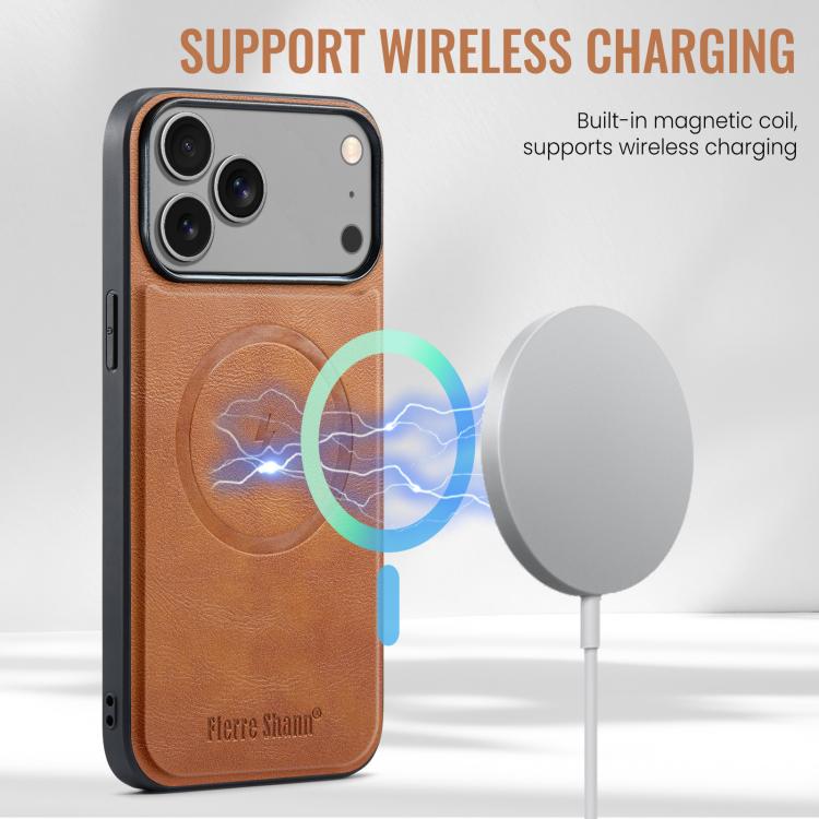 For iPhone 17 Pro Max Fierre Shann Cowhide Vertical Flip Magnetic Card Holder Phone Case(Brown) - iPhone 17 Pro Max Cases by FIERRE SHANN | Online Shopping UK | buy2fix