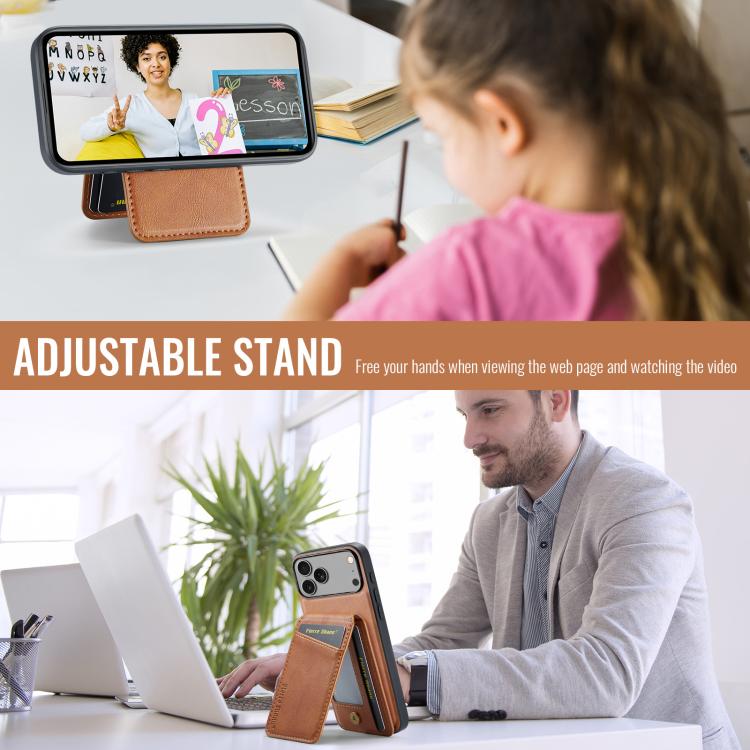 For iPhone 17 Pro Max Fierre Shann Cowhide Vertical Flip Magnetic Card Holder Phone Case(Brown) - iPhone 17 Pro Max Cases by FIERRE SHANN | Online Shopping UK | buy2fix