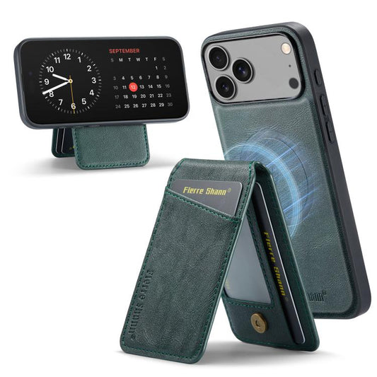 For iPhone 17 Pro Max Fierre Shann Cowhide Vertical Flip Magnetic Card Holder Phone Case(Green) - iPhone 17 Pro Max Cases by FIERRE SHANN | Online Shopping UK | buy2fix