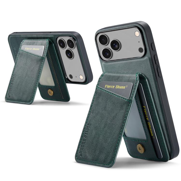 For iPhone 17 Pro Max Fierre Shann Cowhide Vertical Flip Magnetic Card Holder Phone Case(Green) - iPhone 17 Pro Max Cases by FIERRE SHANN | Online Shopping UK | buy2fix