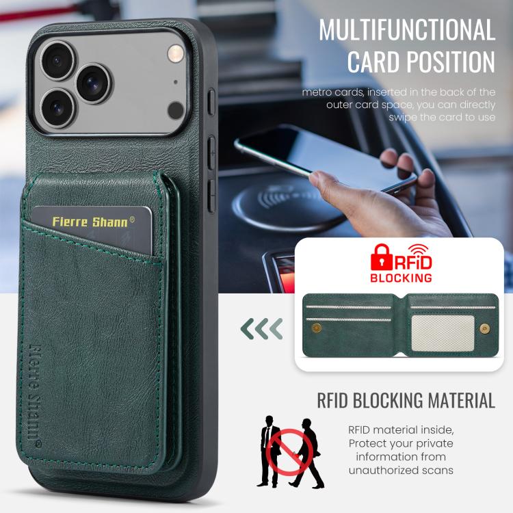 For iPhone 17 Pro Max Fierre Shann Cowhide Vertical Flip Magnetic Card Holder Phone Case(Green) - iPhone 17 Pro Max Cases by FIERRE SHANN | Online Shopping UK | buy2fix