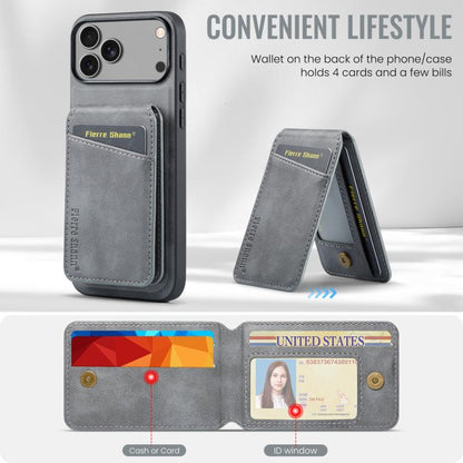 For iPhone 17 Pro Max Fierre Shann Cowhide Vertical Flip Magnetic Card Holder Phone Case(Grey) - iPhone 17 Pro Max Cases by FIERRE SHANN | Online Shopping UK | buy2fix