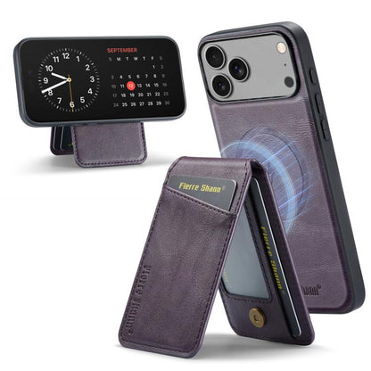 For iPhone 17 Pro Max Fierre Shann Cowhide Vertical Flip Magnetic Card Holder Phone Case(Purple) - iPhone 17 Pro Max Cases by FIERRE SHANN | Online Shopping UK | buy2fix