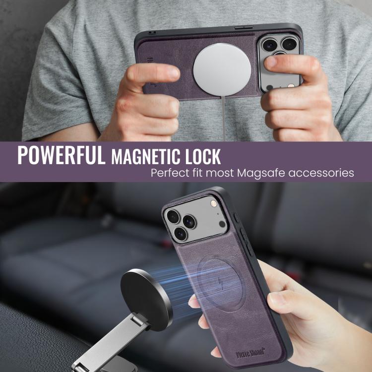 For iPhone 17 Pro Max Fierre Shann Cowhide Vertical Flip Magnetic Card Holder Phone Case(Purple) - iPhone 17 Pro Max Cases by FIERRE SHANN | Online Shopping UK | buy2fix