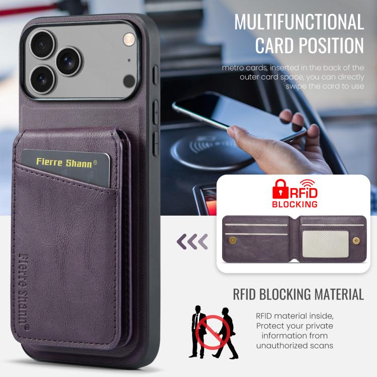 For iPhone 17 Pro Max Fierre Shann Cowhide Vertical Flip Magnetic Card Holder Phone Case(Purple) - iPhone 17 Pro Max Cases by FIERRE SHANN | Online Shopping UK | buy2fix