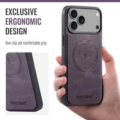 For iPhone 17 Pro Max Fierre Shann Cowhide Vertical Flip Magnetic Card Holder Phone Case(Purple) - iPhone 17 Pro Max Cases by FIERRE SHANN | Online Shopping UK | buy2fix