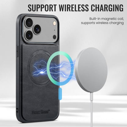 For iPhone 17 Pro Fierre Shann Cowhide Vertical Flip Magnetic Card Holder Phone Case(Black) - iPhone 17 Pro Cases by FIERRE SHANN | Online Shopping UK | buy2fix