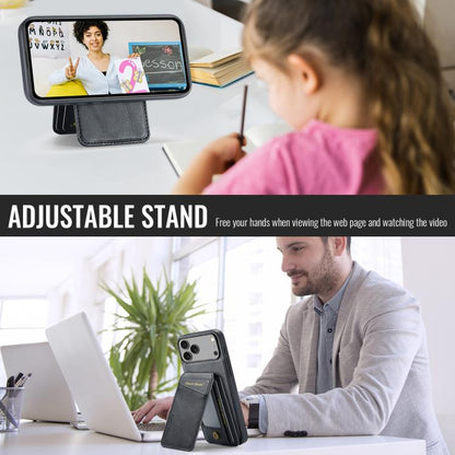 For iPhone 17 Pro Fierre Shann Cowhide Vertical Flip Magnetic Card Holder Phone Case(Black) - iPhone 17 Pro Cases by FIERRE SHANN | Online Shopping UK | buy2fix