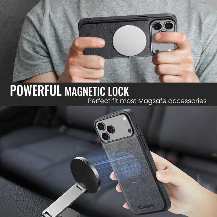 For iPhone 17 Pro Fierre Shann Cowhide Vertical Flip Magnetic Card Holder Phone Case(Black) - iPhone 17 Pro Cases by FIERRE SHANN | Online Shopping UK | buy2fix