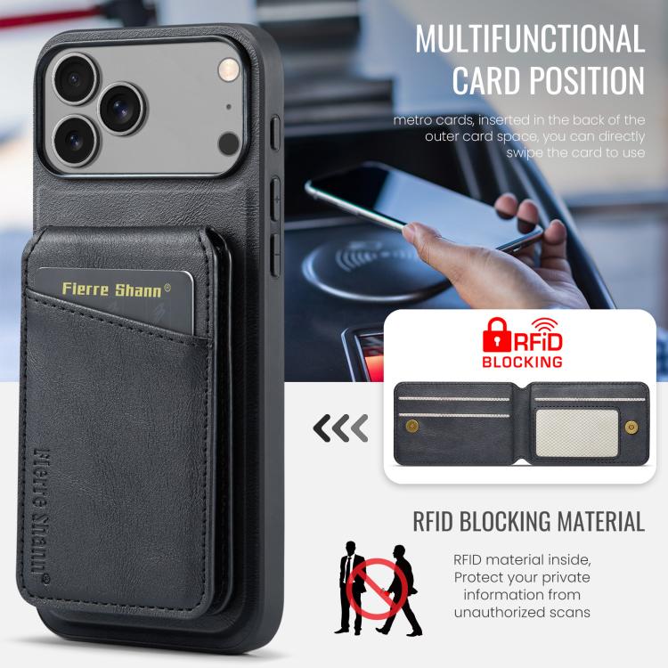 For iPhone 17 Pro Fierre Shann Cowhide Vertical Flip Magnetic Card Holder Phone Case(Black) - iPhone 17 Pro Cases by FIERRE SHANN | Online Shopping UK | buy2fix