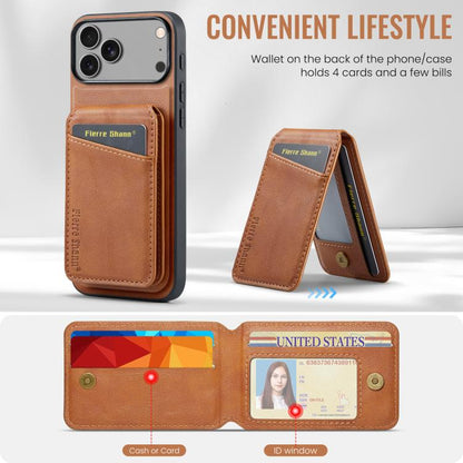 For iPhone 17 Pro Fierre Shann Cowhide Vertical Flip Magnetic Card Holder Phone Case(Brown) - iPhone 17 Pro Cases by FIERRE SHANN | Online Shopping UK | buy2fix