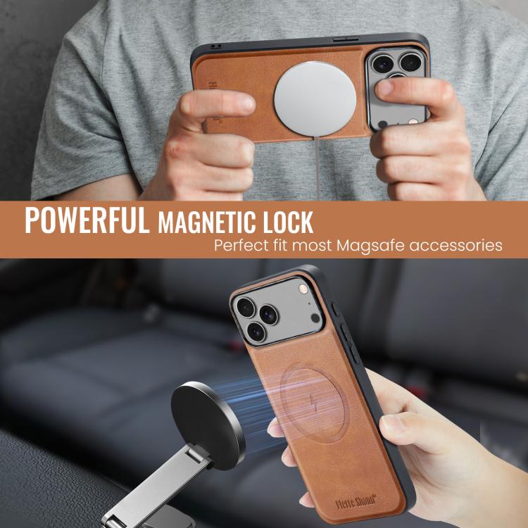 For iPhone 17 Pro Fierre Shann Cowhide Vertical Flip Magnetic Card Holder Phone Case(Brown) - iPhone 17 Pro Cases by FIERRE SHANN | Online Shopping UK | buy2fix