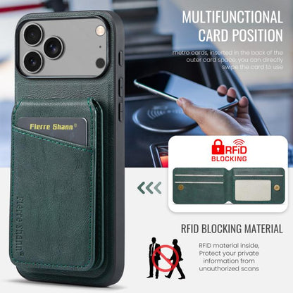 For iPhone 17 Pro Fierre Shann Cowhide Vertical Flip Magnetic Card Holder Phone Case(Green) - iPhone 17 Pro Cases by FIERRE SHANN | Online Shopping UK | buy2fix
