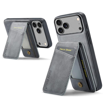 For iPhone 17 Pro Fierre Shann Cowhide Vertical Flip Magnetic Card Holder Phone Case(Grey) - iPhone 17 Pro Cases by FIERRE SHANN | Online Shopping UK | buy2fix