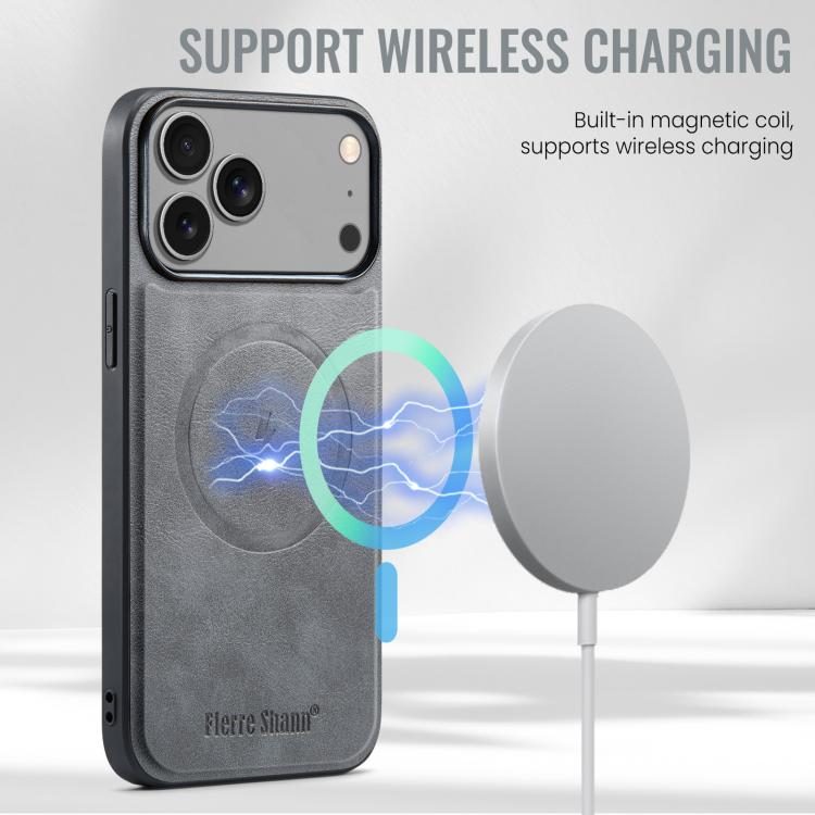 For iPhone 17 Pro Fierre Shann Cowhide Vertical Flip Magnetic Card Holder Phone Case(Grey) - iPhone 17 Pro Cases by FIERRE SHANN | Online Shopping UK | buy2fix