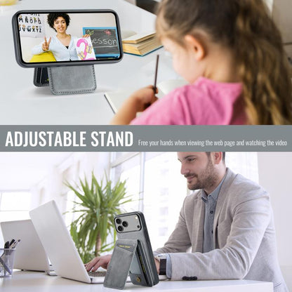 For iPhone 17 Pro Fierre Shann Cowhide Vertical Flip Magnetic Card Holder Phone Case(Grey) - iPhone 17 Pro Cases by FIERRE SHANN | Online Shopping UK | buy2fix