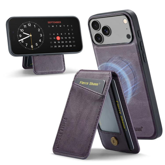 For iPhone 17 Pro Fierre Shann Cowhide Vertical Flip Magnetic Card Holder Phone Case(Purple) - iPhone 17 Pro Cases by FIERRE SHANN | Online Shopping UK | buy2fix