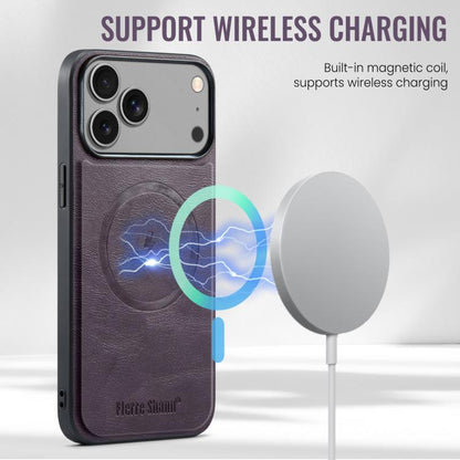 For iPhone 17 Pro Fierre Shann Cowhide Vertical Flip Magnetic Card Holder Phone Case(Purple) - iPhone 17 Pro Cases by FIERRE SHANN | Online Shopping UK | buy2fix