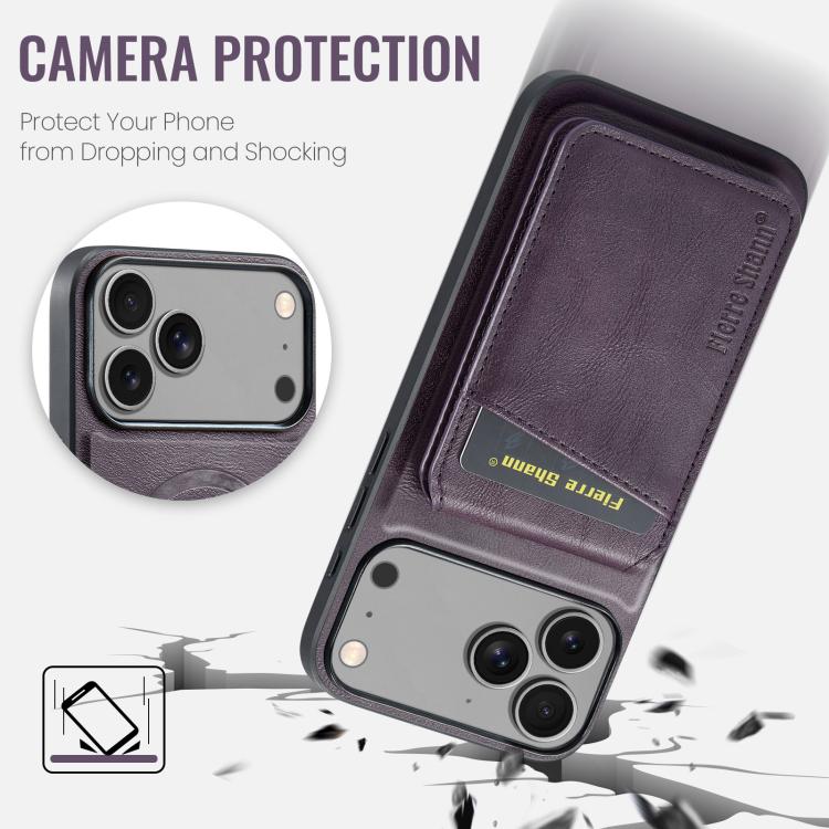 For iPhone 17 Pro Fierre Shann Cowhide Vertical Flip Magnetic Card Holder Phone Case(Purple) - iPhone 17 Pro Cases by FIERRE SHANN | Online Shopping UK | buy2fix