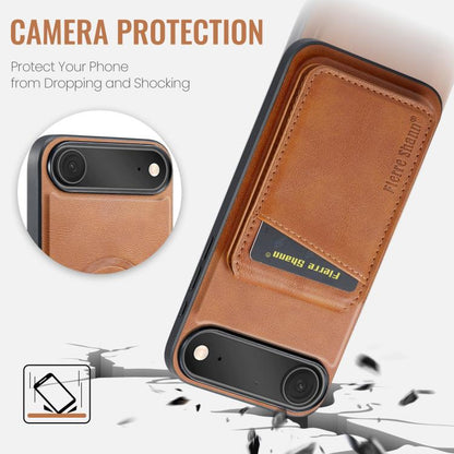 For iPhone Air Fierre Shann Cowhide Vertical Flip Magnetic Card Holder Phone Case(Brown) - iPhone Air Cases by FIERRE SHANN | Online Shopping UK | buy2fix