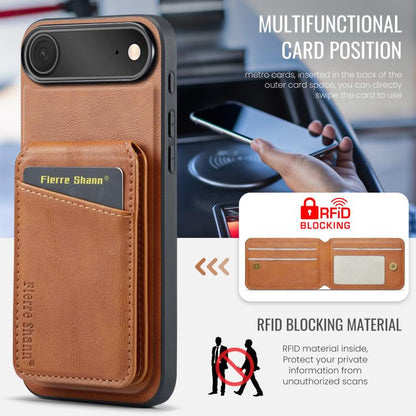 For iPhone Air Fierre Shann Cowhide Vertical Flip Magnetic Card Holder Phone Case(Brown) - iPhone Air Cases by FIERRE SHANN | Online Shopping UK | buy2fix