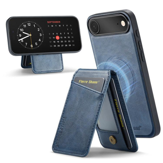 For iPhone Air Fierre Shann Cowhide Vertical Flip Magnetic Card Holder Phone Case(Blue) - iPhone Air Cases by FIERRE SHANN | Online Shopping UK | buy2fix