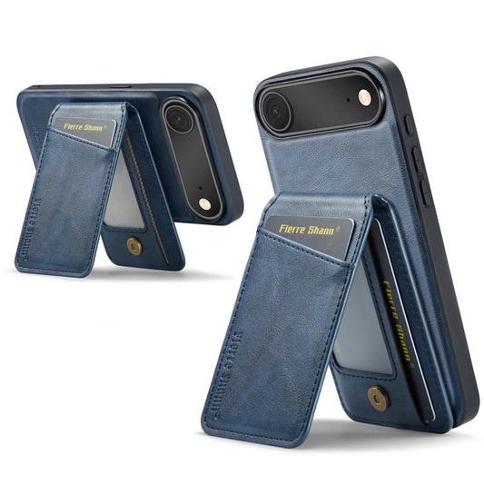 For iPhone Air Fierre Shann Cowhide Vertical Flip Magnetic Card Holder Phone Case(Blue) - iPhone Air Cases by FIERRE SHANN | Online Shopping UK | buy2fix