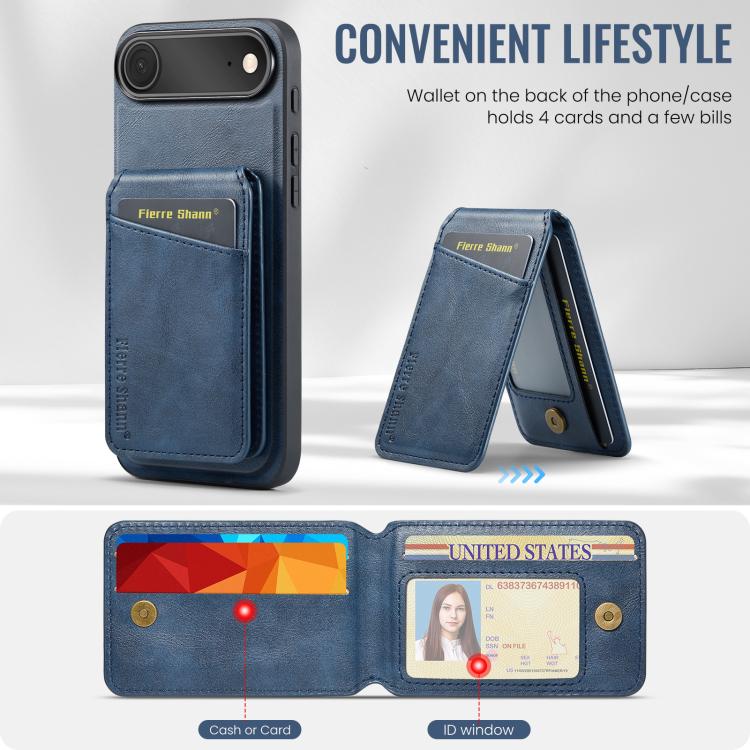 For iPhone Air Fierre Shann Cowhide Vertical Flip Magnetic Card Holder Phone Case(Blue) - iPhone Air Cases by FIERRE SHANN | Online Shopping UK | buy2fix