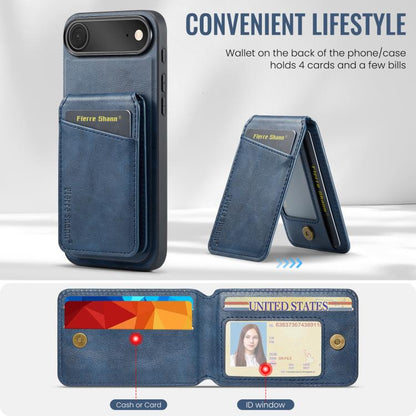 For iPhone Air Fierre Shann Cowhide Vertical Flip Magnetic Card Holder Phone Case(Blue) - iPhone Air Cases by FIERRE SHANN | Online Shopping UK | buy2fix