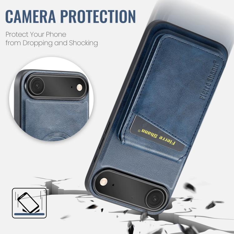 For iPhone Air Fierre Shann Cowhide Vertical Flip Magnetic Card Holder Phone Case(Blue) - iPhone Air Cases by FIERRE SHANN | Online Shopping UK | buy2fix