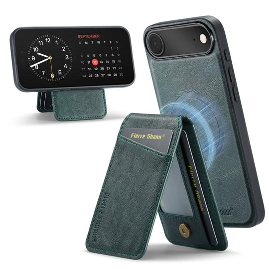 For iPhone Air Fierre Shann Cowhide Vertical Flip Magnetic Card Holder Phone Case(Green)