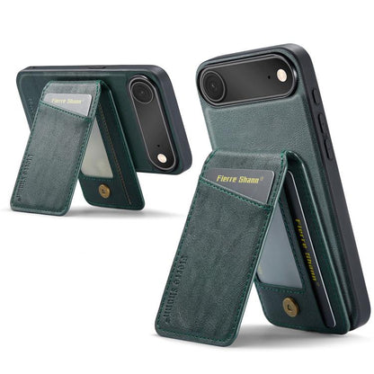For iPhone 17 Air Fierre Shann Cowhide Vertical Flip Magnetic Card Holder Phone Case(Green) - iPhone 17 Air Cases by FIERRE SHANN | Online Shopping UK | buy2fix