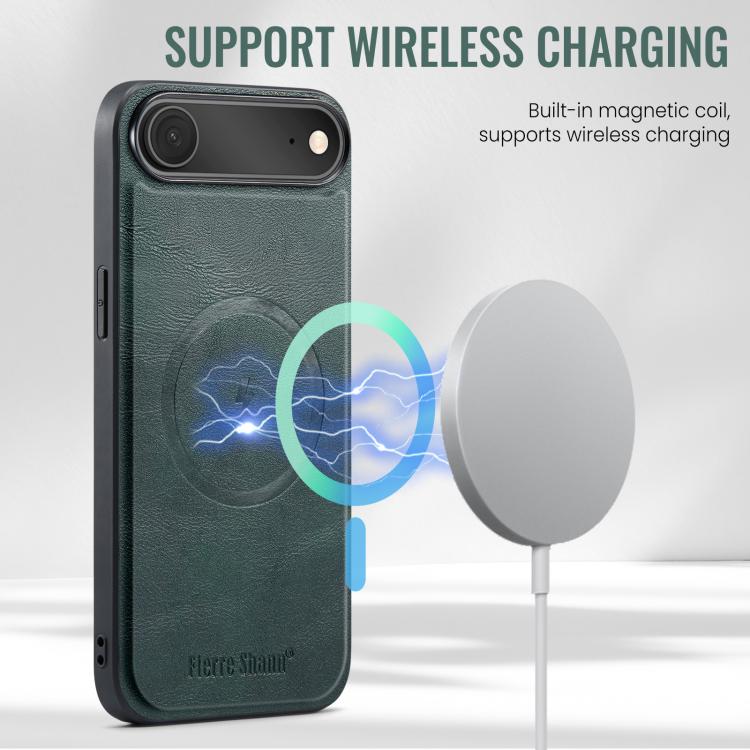 For iPhone 17 Air Fierre Shann Cowhide Vertical Flip Magnetic Card Holder Phone Case(Green) - iPhone 17 Air Cases by FIERRE SHANN | Online Shopping UK | buy2fix