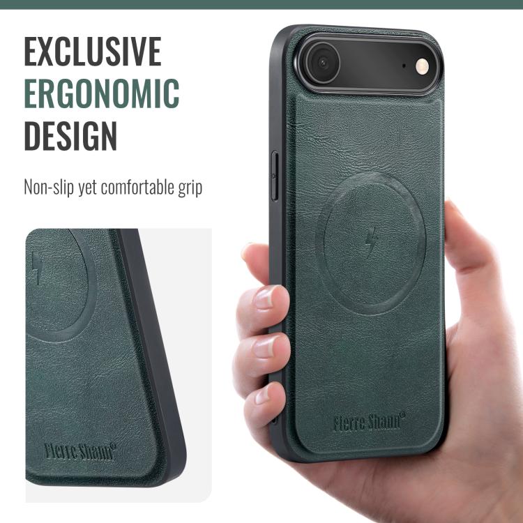For iPhone 17 Air Fierre Shann Cowhide Vertical Flip Magnetic Card Holder Phone Case(Green) - iPhone 17 Air Cases by FIERRE SHANN | Online Shopping UK | buy2fix