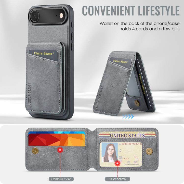 For iPhone 17 Air Fierre Shann Cowhide Vertical Flip Magnetic Card Holder Phone Case(Grey) - iPhone 17 Air Cases by FIERRE SHANN | Online Shopping UK | buy2fix