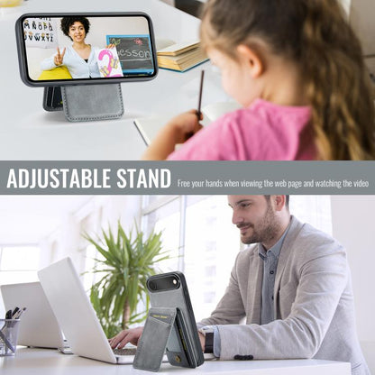 For iPhone 17 Air Fierre Shann Cowhide Vertical Flip Magnetic Card Holder Phone Case(Grey) - iPhone 17 Air Cases by FIERRE SHANN | Online Shopping UK | buy2fix