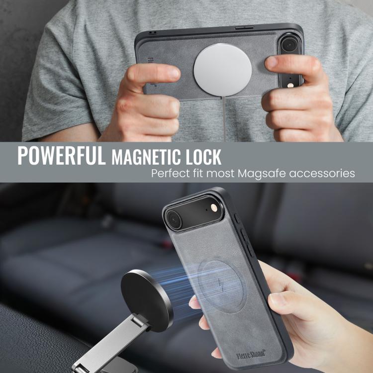 For iPhone 17 Air Fierre Shann Cowhide Vertical Flip Magnetic Card Holder Phone Case(Grey) - iPhone 17 Air Cases by FIERRE SHANN | Online Shopping UK | buy2fix