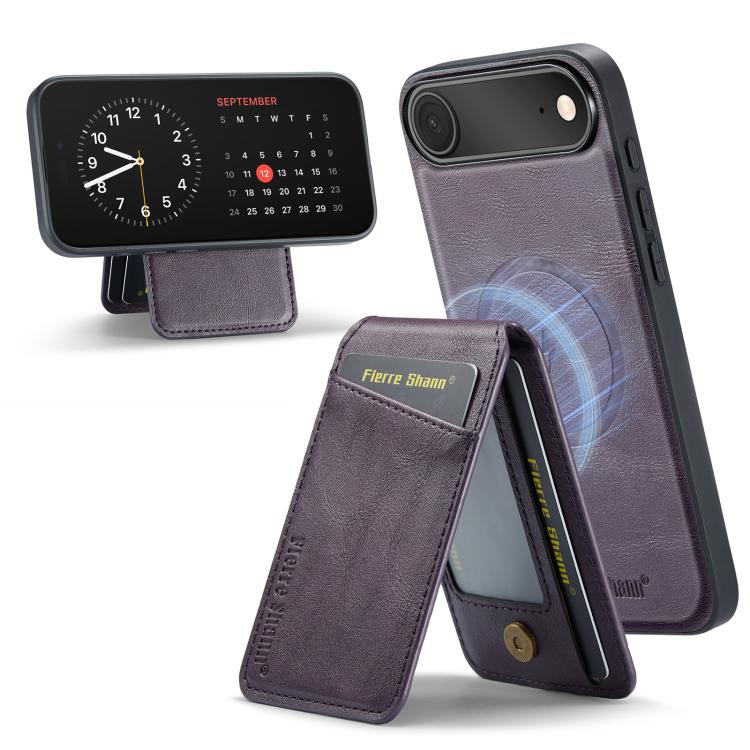 For iPhone 17 Air Fierre Shann Cowhide Vertical Flip Magnetic Card Holder Phone Case(Purple) - iPhone 17 Air Cases by FIERRE SHANN | Online Shopping UK | buy2fix