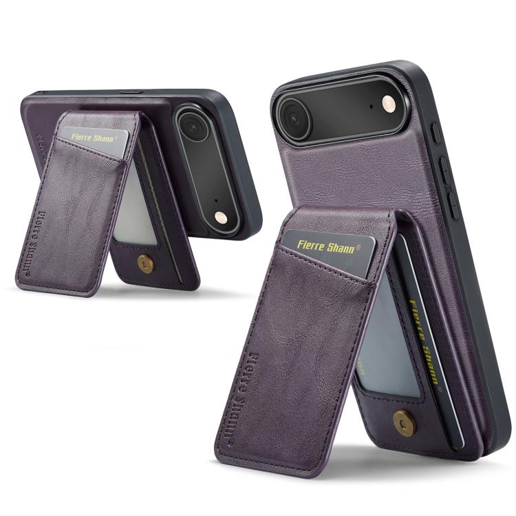 For iPhone 17 Air Fierre Shann Cowhide Vertical Flip Magnetic Card Holder Phone Case(Purple) - iPhone 17 Air Cases by FIERRE SHANN | Online Shopping UK | buy2fix