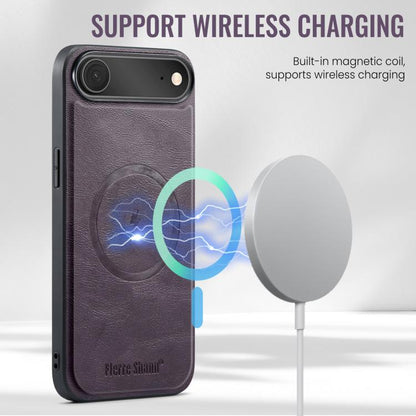 For iPhone 17 Air Fierre Shann Cowhide Vertical Flip Magnetic Card Holder Phone Case(Purple) - iPhone 17 Air Cases by FIERRE SHANN | Online Shopping UK | buy2fix