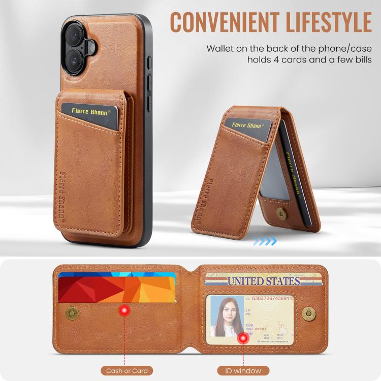 For iPhone 17 Fierre Shann Cowhide Vertical Flip Magnetic Card Holder Phone Case(Brown) - iPhone 17 Cases by FIERRE SHANN | Online Shopping UK | buy2fix