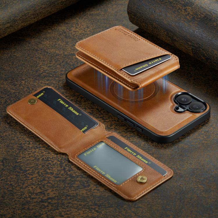 For iPhone 17 Fierre Shann Cowhide Vertical Flip Magnetic Card Holder Phone Case(Brown) - iPhone 17 Cases by FIERRE SHANN | Online Shopping UK | buy2fix