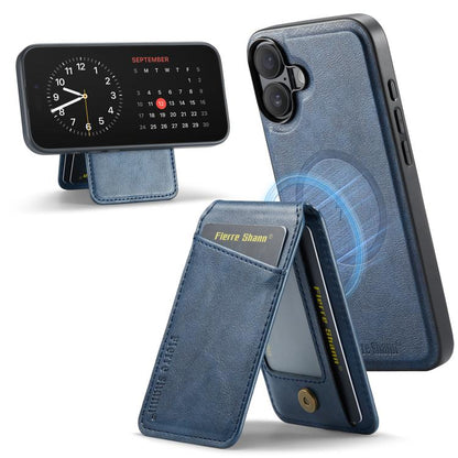For iPhone 17 Fierre Shann Cowhide Vertical Flip Magnetic Card Holder Phone Case(Blue) - iPhone 17 Cases by FIERRE SHANN | Online Shopping UK | buy2fix