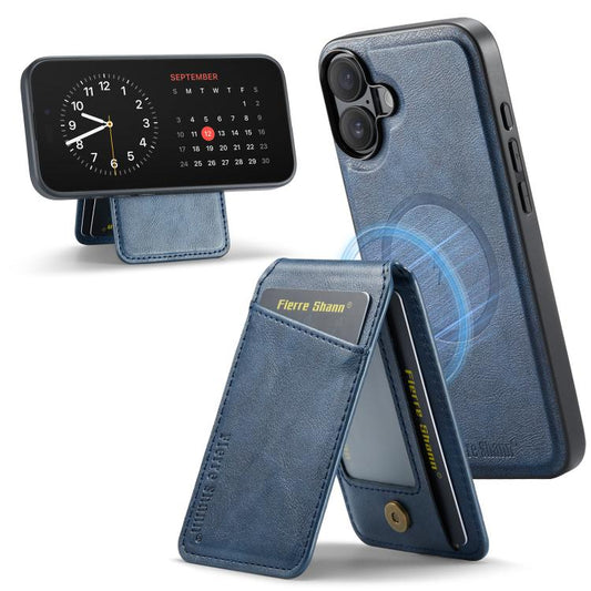 For iPhone 17 Fierre Shann Cowhide Vertical Flip Magnetic Card Holder Phone Case(Blue) - iPhone 17 Cases by FIERRE SHANN | Online Shopping UK | buy2fix
