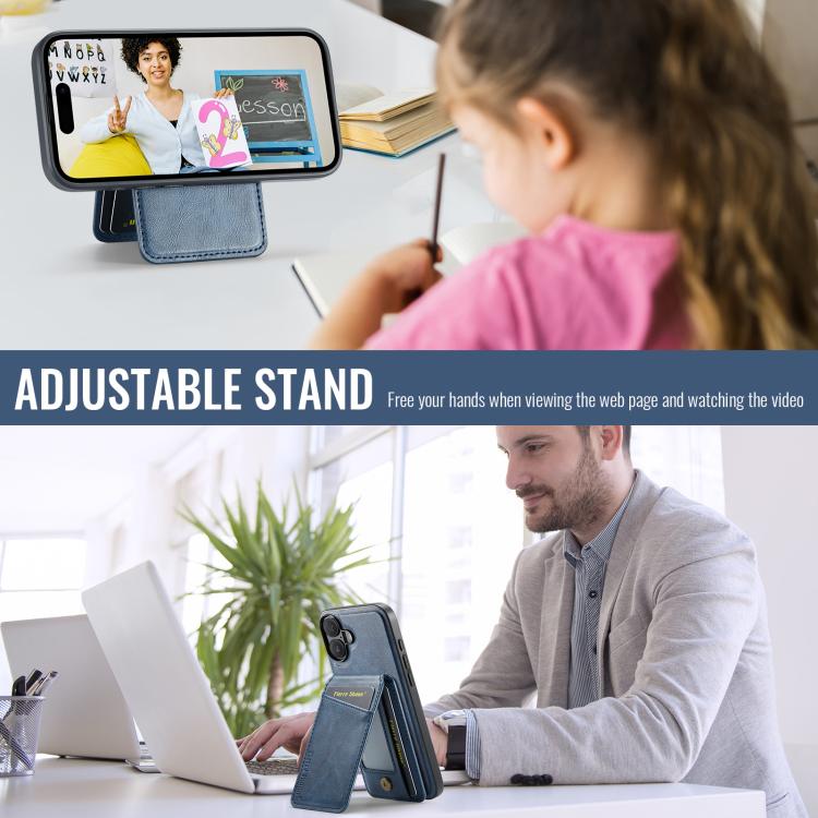 For iPhone 17 Fierre Shann Cowhide Vertical Flip Magnetic Card Holder Phone Case(Blue) - iPhone 17 Cases by FIERRE SHANN | Online Shopping UK | buy2fix