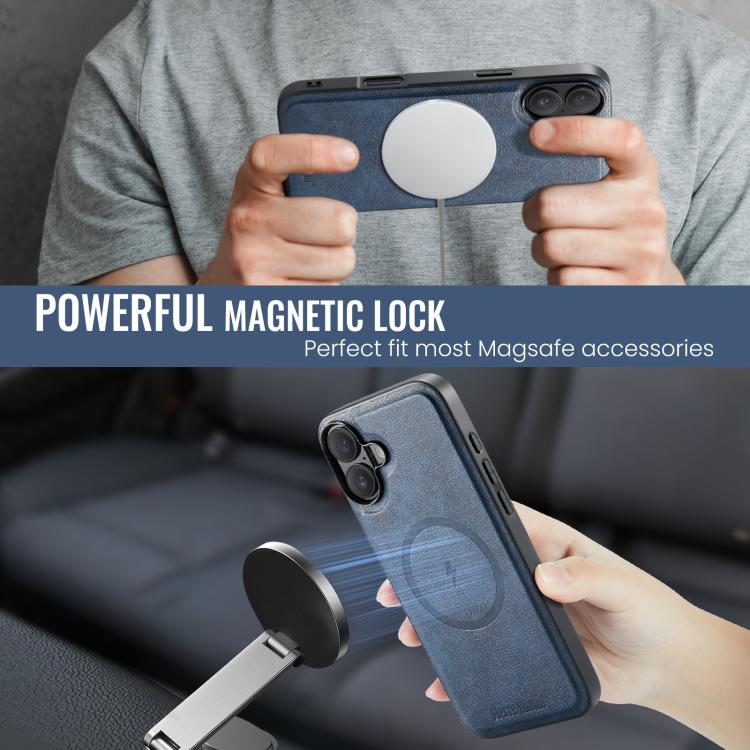 For iPhone 17 Fierre Shann Cowhide Vertical Flip Magnetic Card Holder Phone Case(Blue) - iPhone 17 Cases by FIERRE SHANN | Online Shopping UK | buy2fix